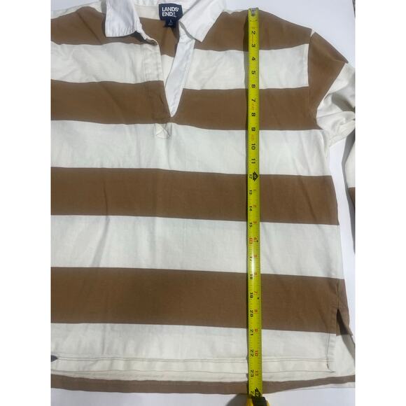 Lands End Brown and Cream Rugby Polo Pullover Size L - Picture 3 of 5